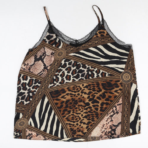 Voyelles Womens Multicoloured Animal Print Polyester Camisole Tank Size M V-Neck - Patchwork, Lace trim