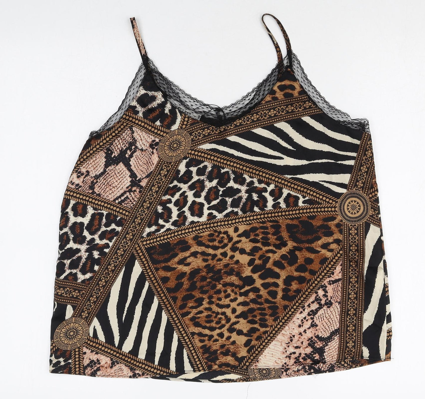Voyelles Womens Multicoloured Animal Print Polyester Camisole Tank Size M V-Neck - Patchwork, Lace trim