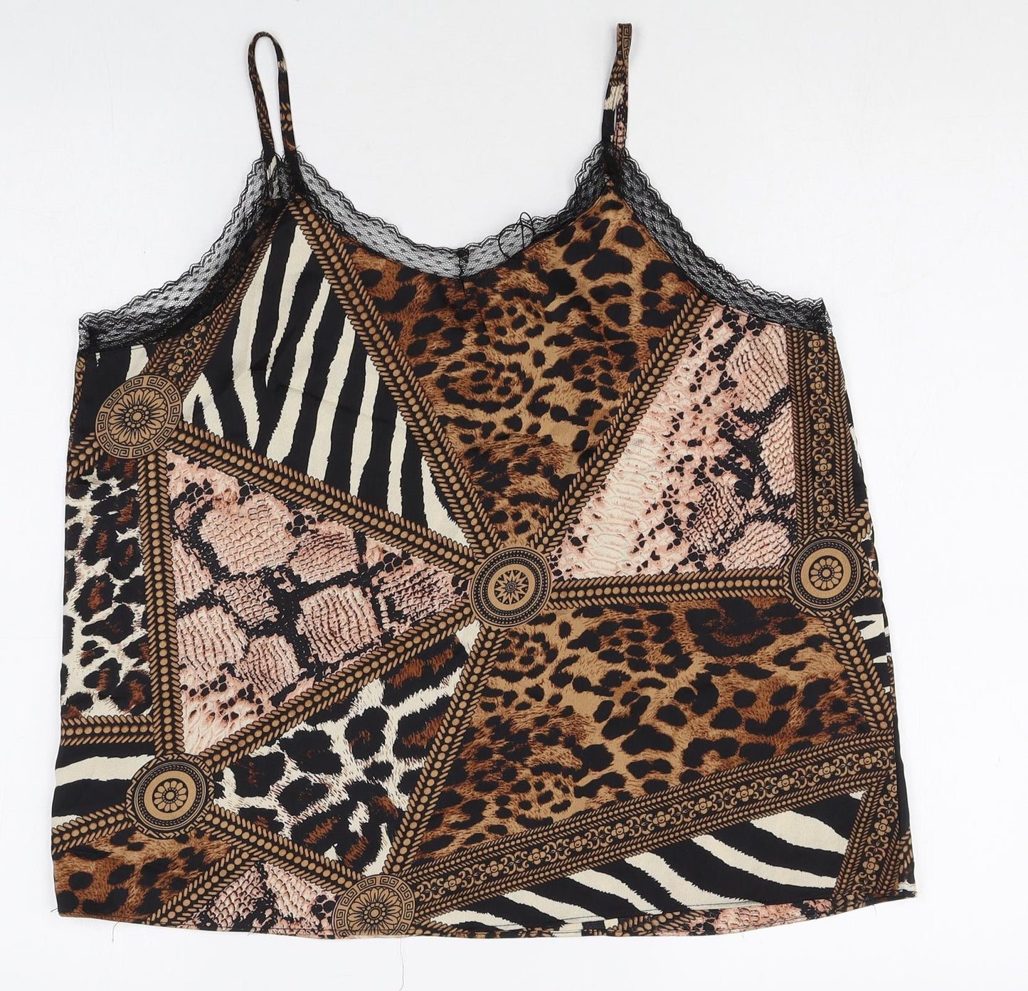 Voyelles Womens Multicoloured Animal Print Polyester Camisole Tank Size M V-Neck - Patchwork, Lace trim