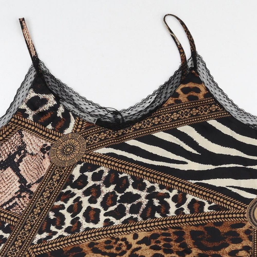 Voyelles Womens Multicoloured Animal Print Polyester Camisole Tank Size M V-Neck - Patchwork, Lace trim