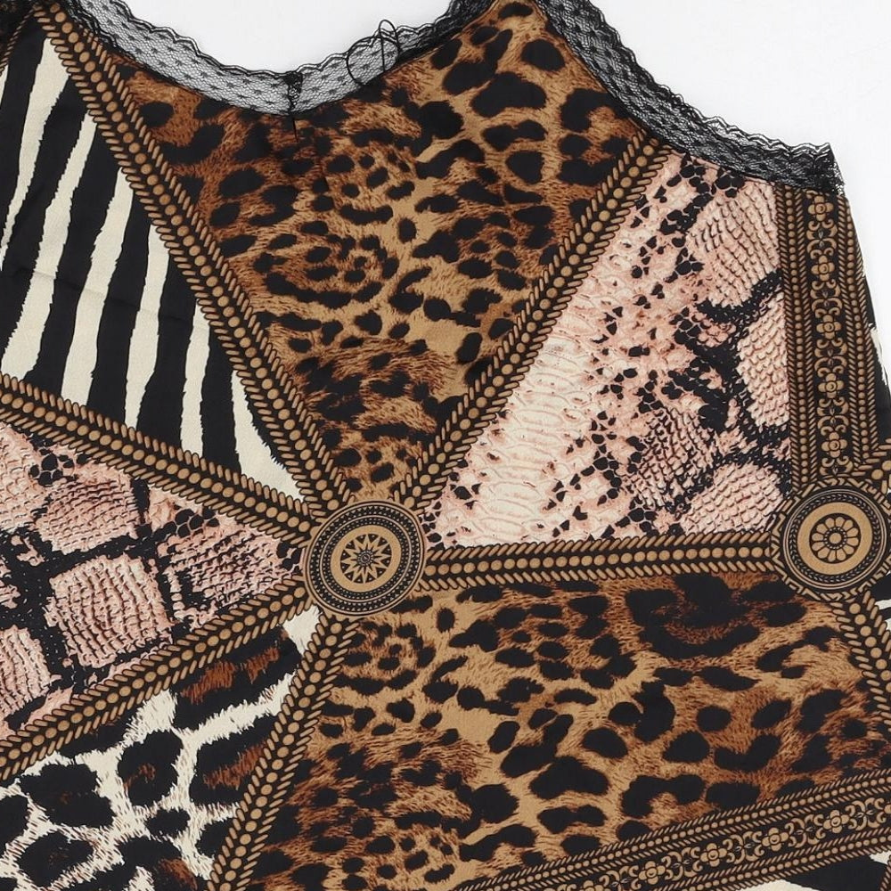 Voyelles Womens Multicoloured Animal Print Polyester Camisole Tank Size M V-Neck - Patchwork, Lace trim