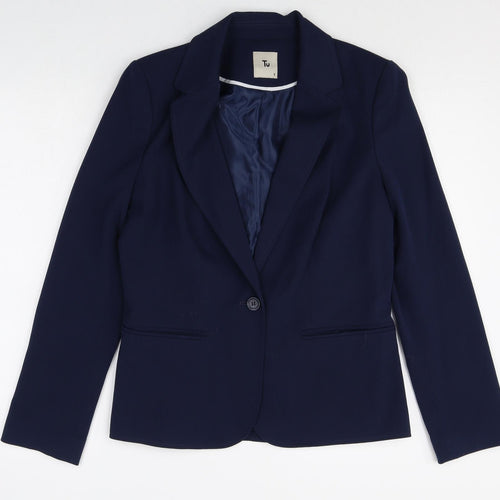 TU Womens Blue Polyester Jacket Blazer Size 8