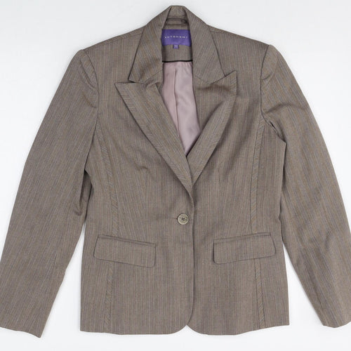 Autonomy Womens Brown Striped Polyester Jacket Blazer Size 10