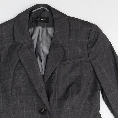 Planet Womens Grey Plaid Wool Jacket Blazer Size 8