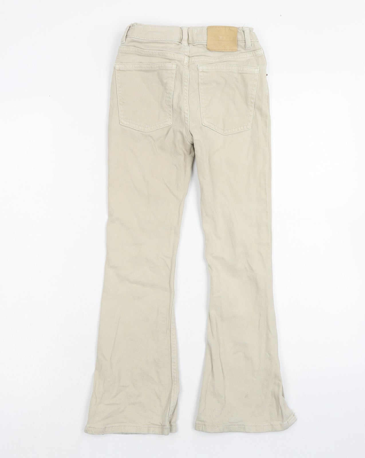 Zara Girls Beige Cotton Bootcut Jeans Size 9 Years Regular Zip
