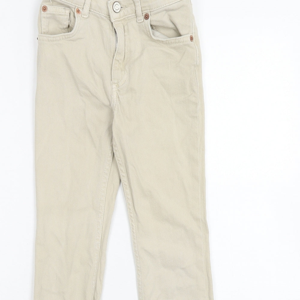 Zara Girls Beige Cotton Bootcut Jeans Size 9 Years Regular Zip