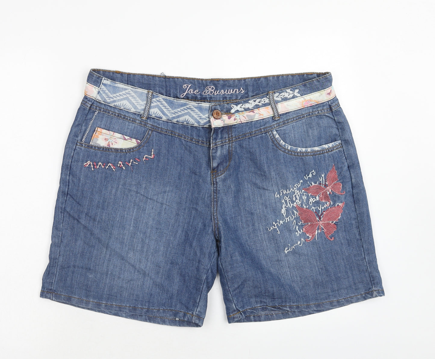 Joe Browns Womens Blue Geometric Cotton Boyfriend Shorts Size 16 Regular Zip