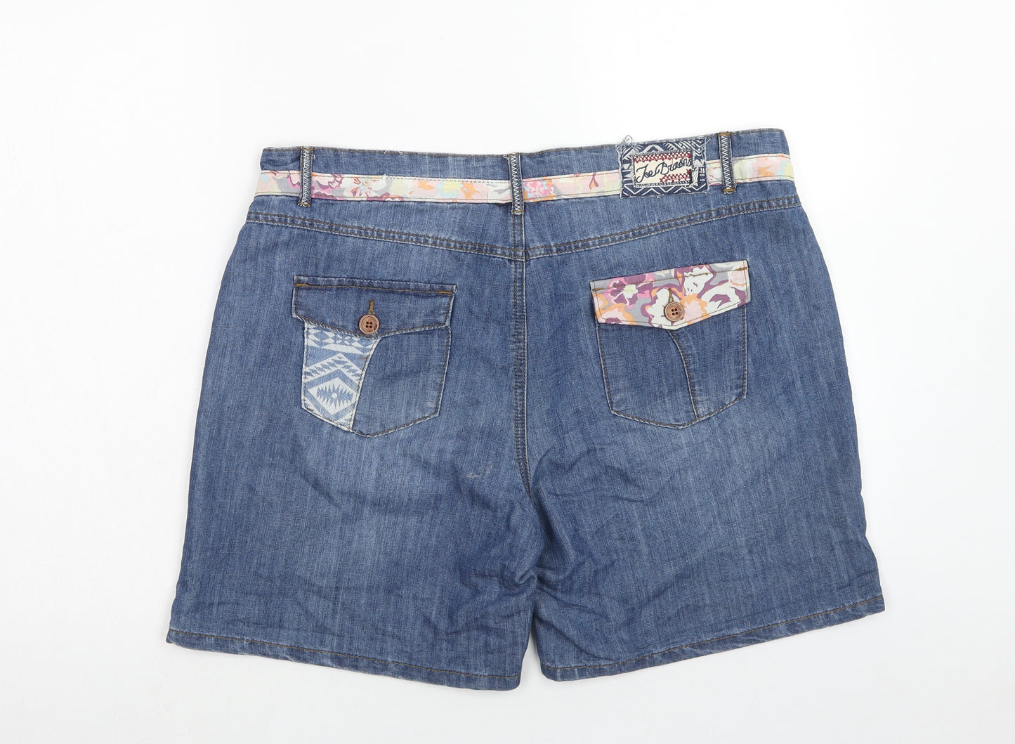Joe Browns Womens Blue Geometric Cotton Boyfriend Shorts Size 16 Regular Zip