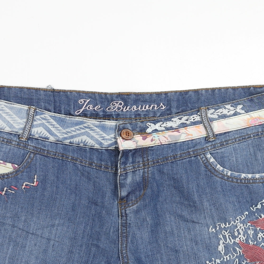 Joe Browns Womens Blue Geometric Cotton Boyfriend Shorts Size 16 Regular Zip