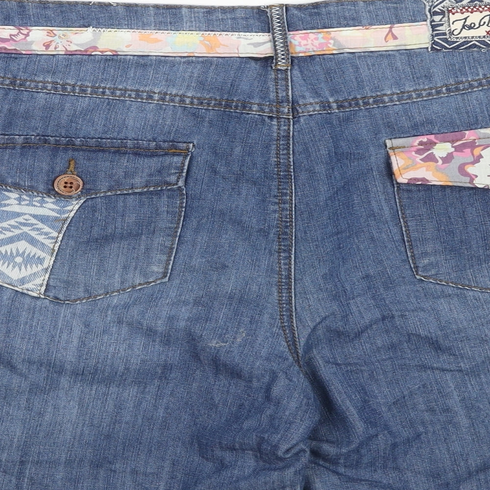 Joe Browns Womens Blue Geometric Cotton Boyfriend Shorts Size 16 Regular Zip