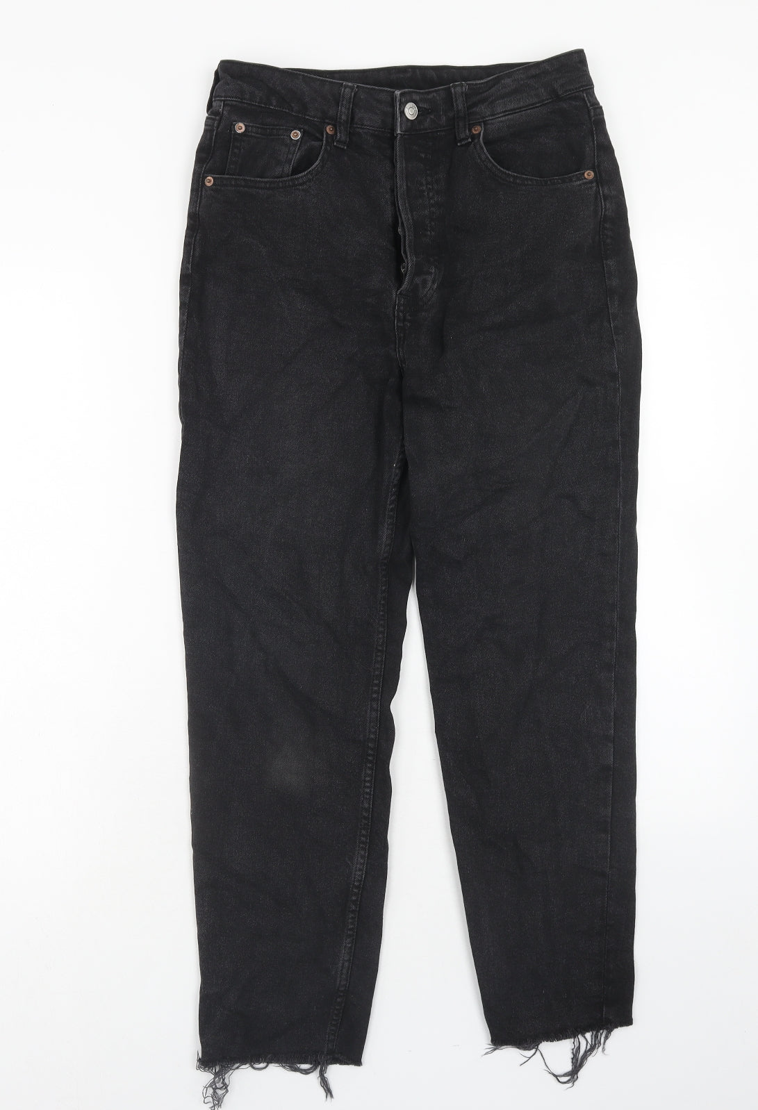 H&M Womens Black Cotton Straight Jeans Size 8 Regular Button