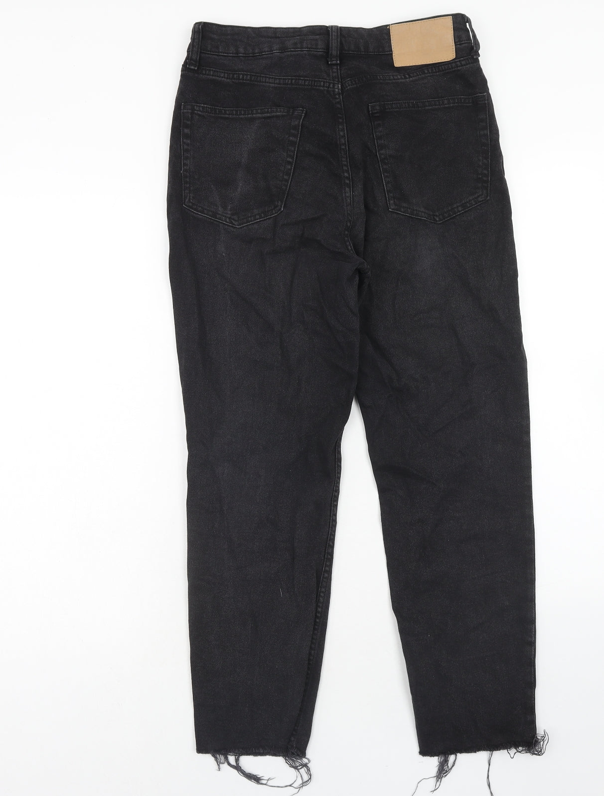 H&M Womens Black Cotton Straight Jeans Size 8 Regular Button