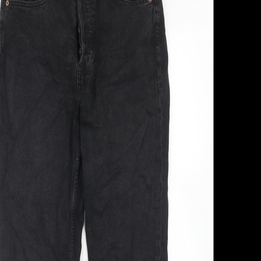 H&M Womens Black Cotton Straight Jeans Size 8 Regular Button