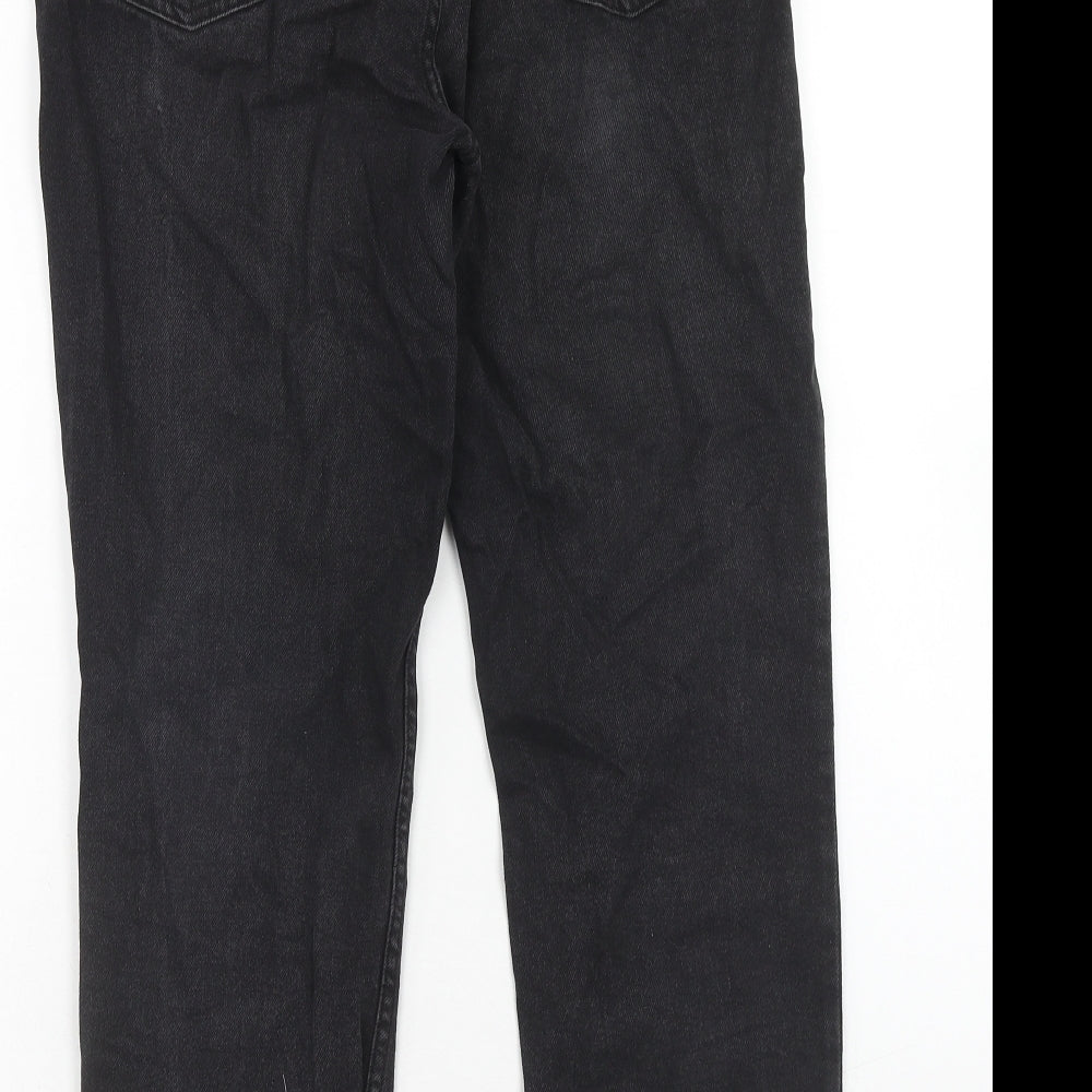 H&M Womens Black Cotton Straight Jeans Size 8 Regular Button