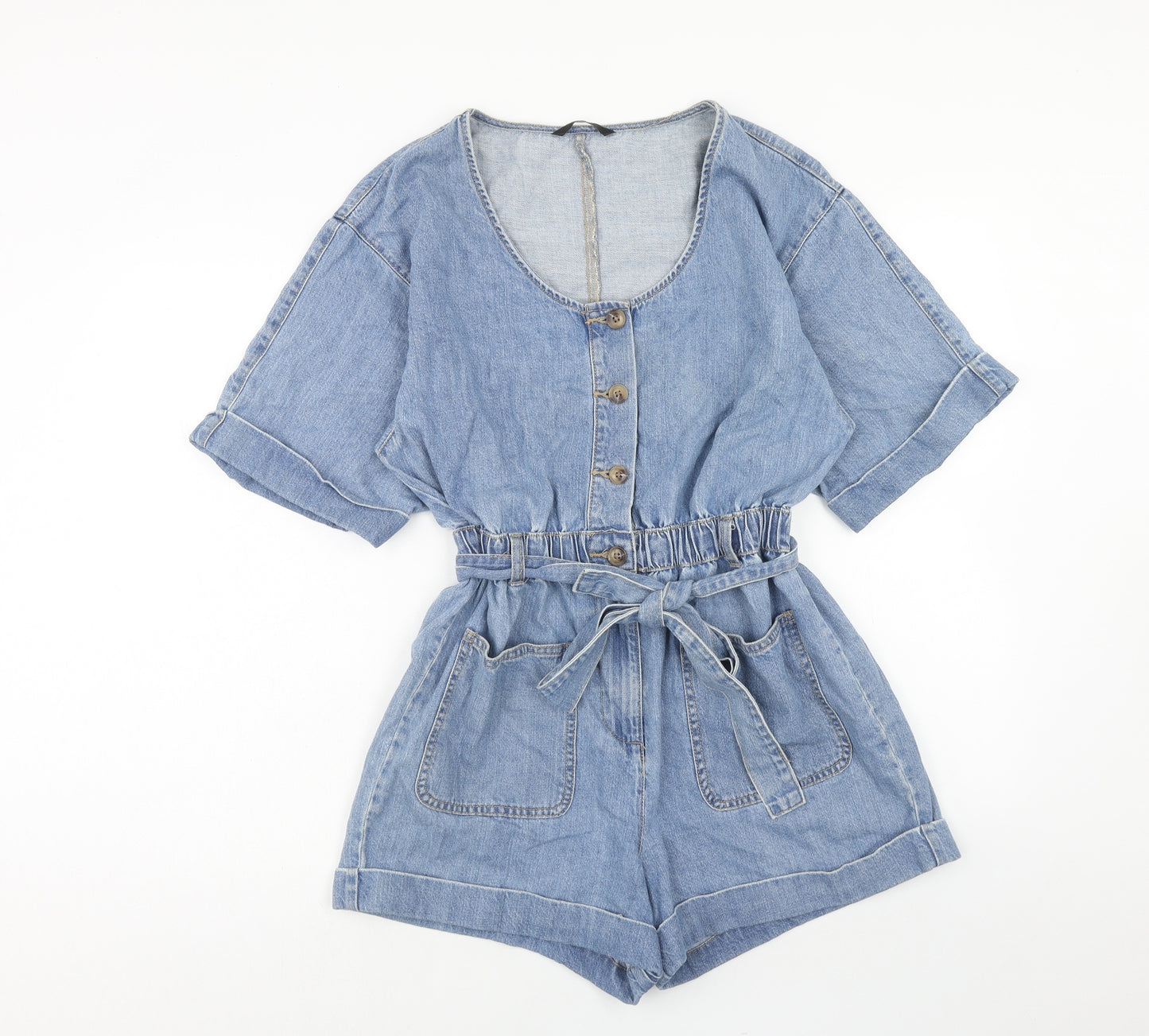 George Womens Blue Cotton Playsuit One-Piece Size 12 Button