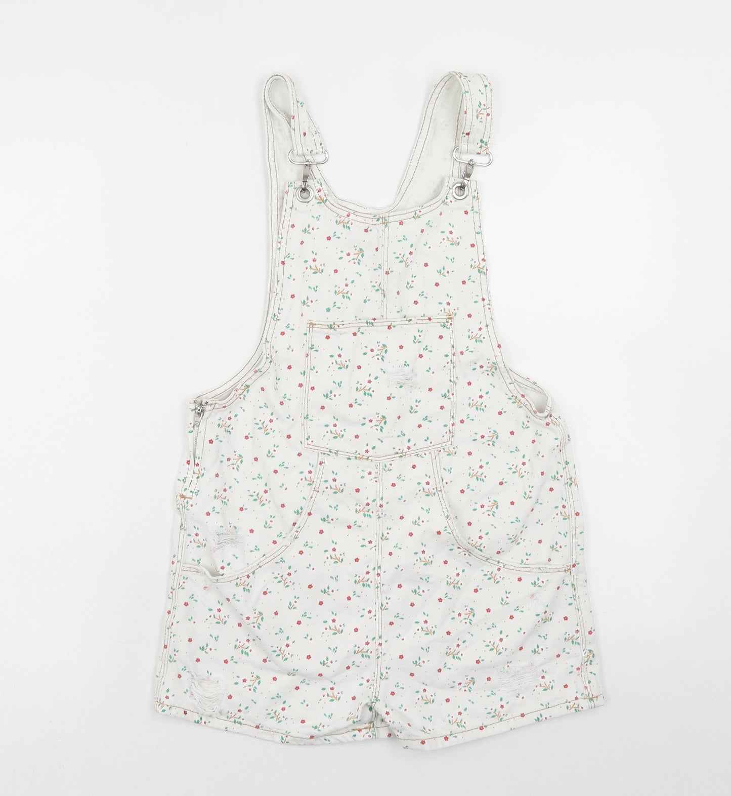 Zara Girls White Geometric Cotton Dungaree One-Piece Size 11-12 Years Zip