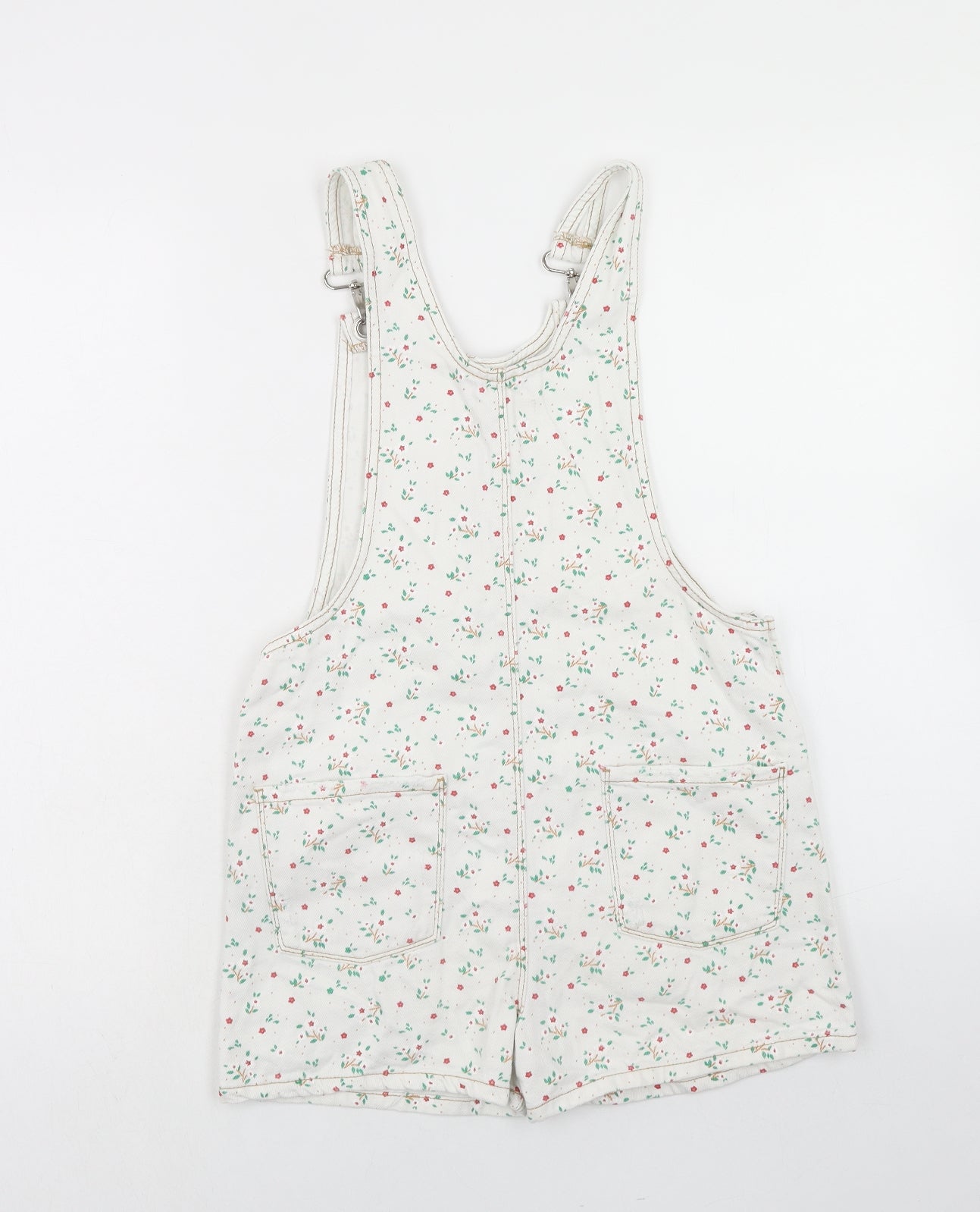 Zara Girls White Geometric Cotton Dungaree One-Piece Size 11-12 Years Zip