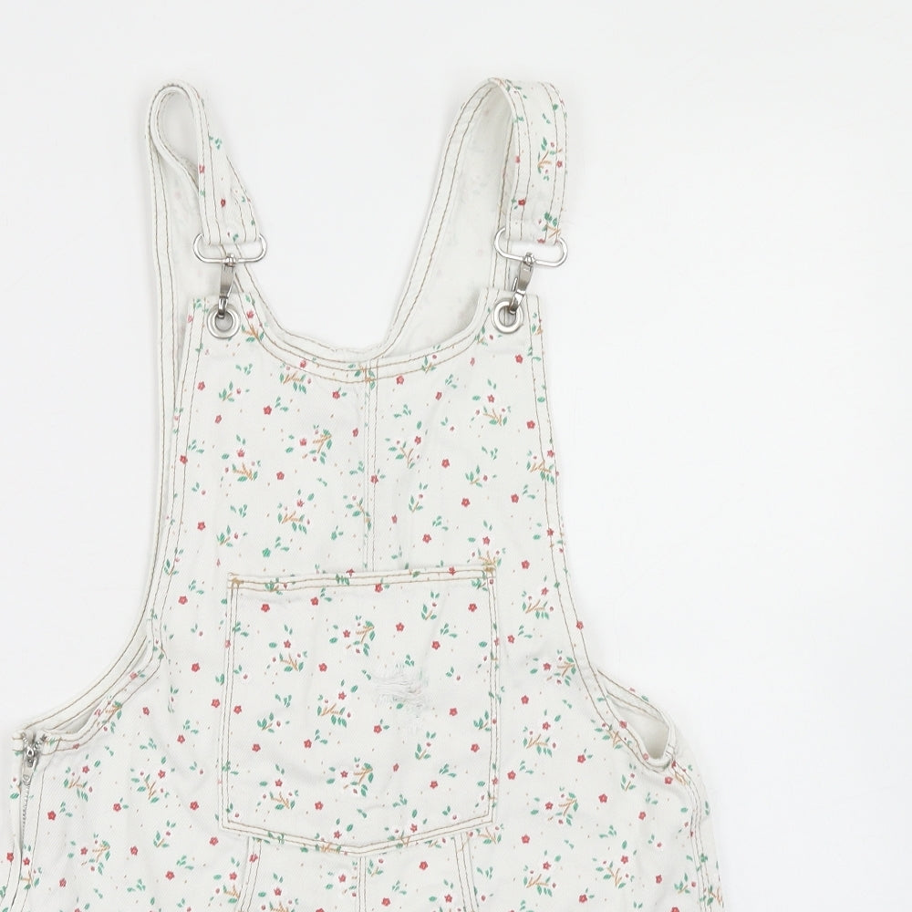 Zara Girls White Geometric Cotton Dungaree One-Piece Size 11-12 Years Zip