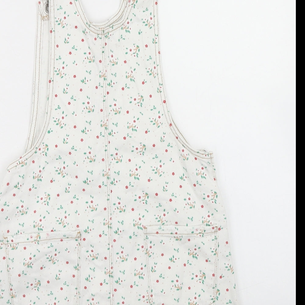 Zara Girls White Geometric Cotton Dungaree One-Piece Size 11-12 Years Zip