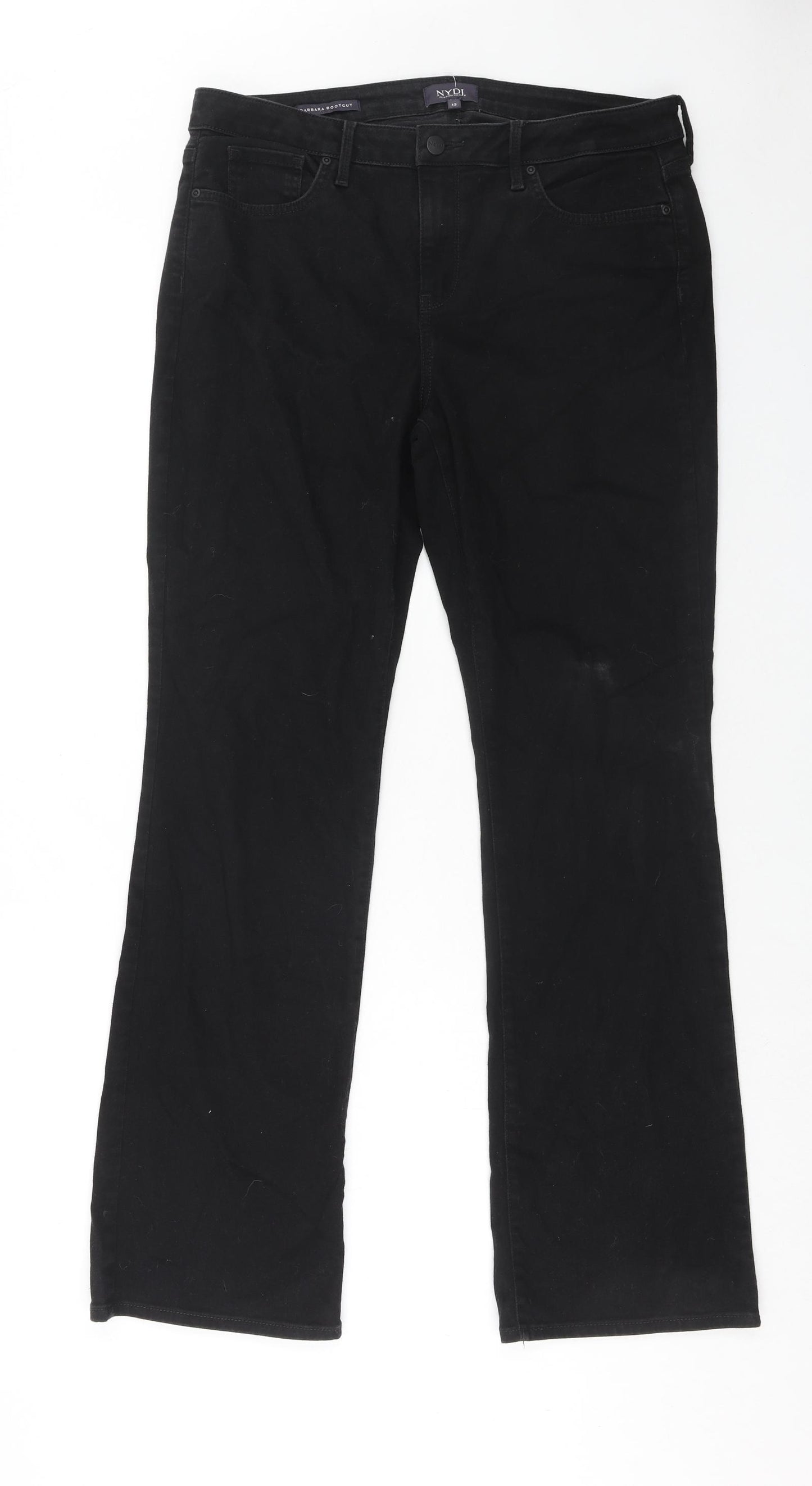 NYDJ Womens Black Cotton Straight Jeans Size 12 Regular Zip