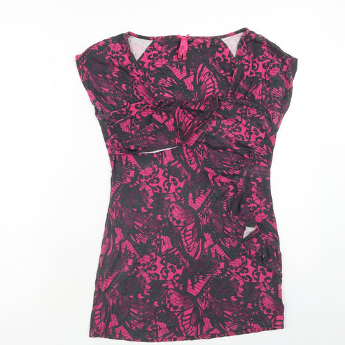 NEXT Womens Pink Geometric Viscose Basic T-Shirt Size 10 V-Neck