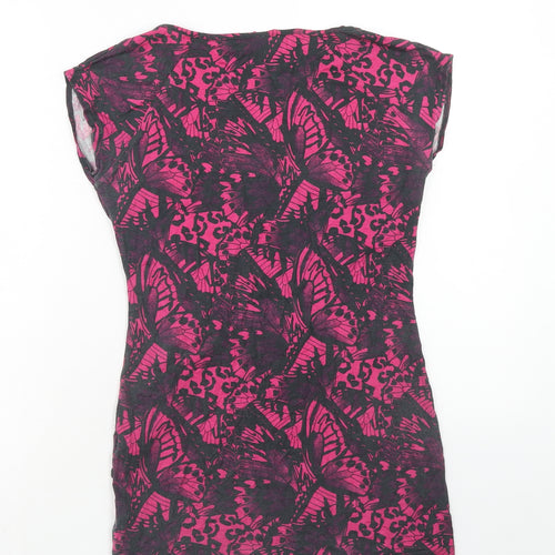 NEXT Womens Pink Geometric Viscose Basic T-Shirt Size 10 V-Neck