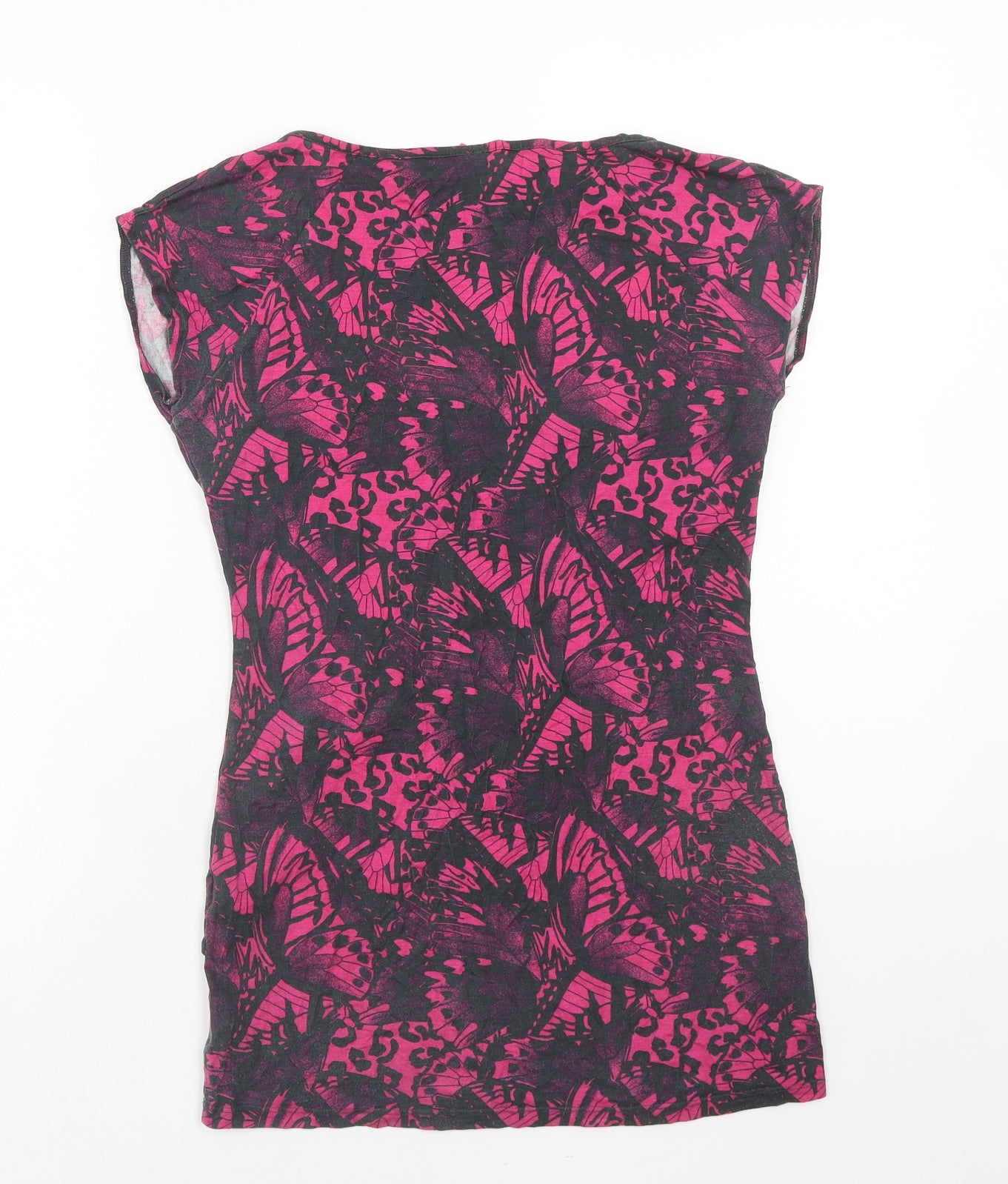 NEXT Womens Pink Geometric Viscose Basic T-Shirt Size 10 V-Neck