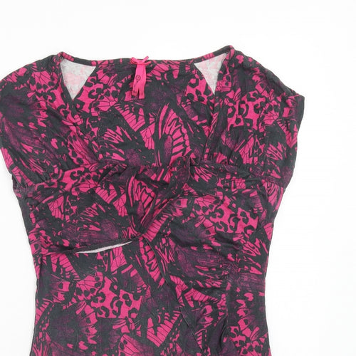 NEXT Womens Pink Geometric Viscose Basic T-Shirt Size 10 V-Neck