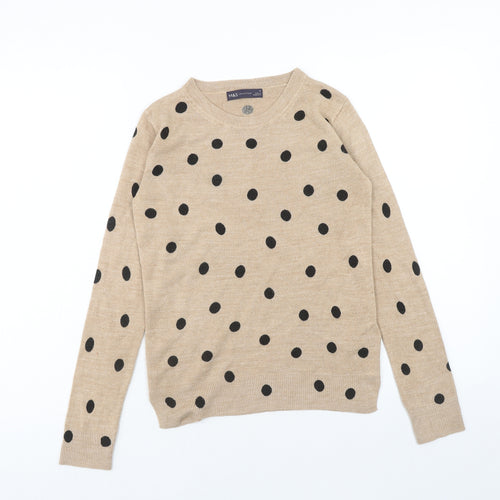 Marks and Spencer Womens Brown Round Neck Polka Dot Acrylic Pullover Jumper Size 6