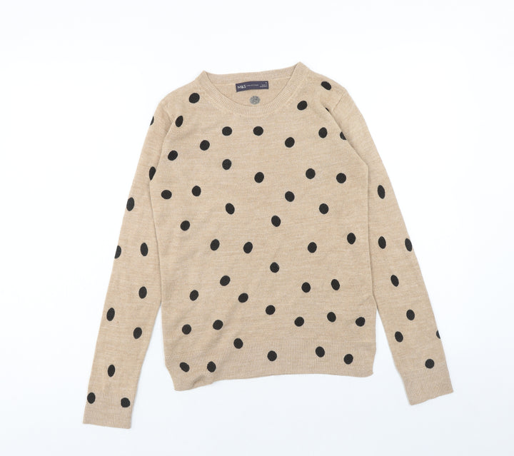 Marks and Spencer Womens Brown Round Neck Polka Dot Acrylic Pullover Jumper Size 6