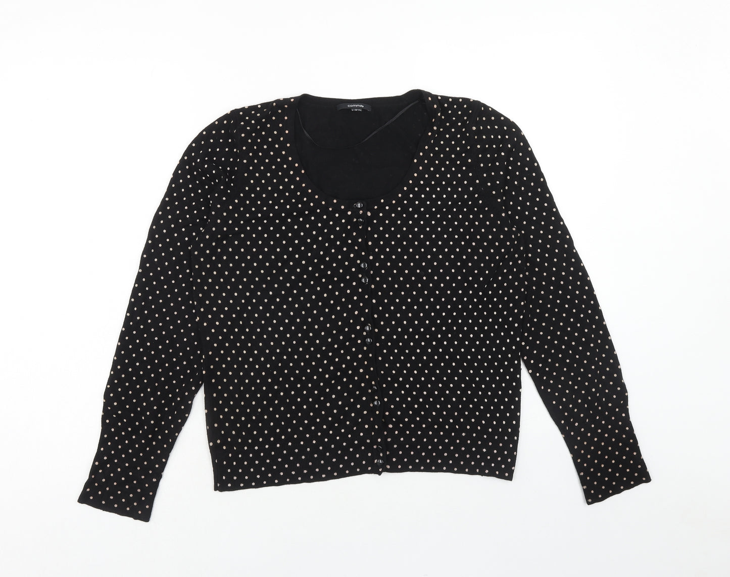 Comma Womens Blue Scoop Neck Polka Dot Viscose Cardigan Jumper Size 16