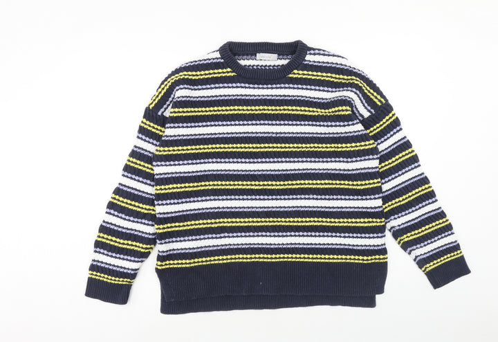 Per Una Womens Multicoloured Round Neck Striped Cotton Pullover Jumper Size L