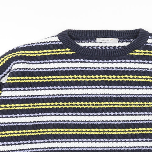 Per Una Womens Multicoloured Round Neck Striped Cotton Pullover Jumper Size L