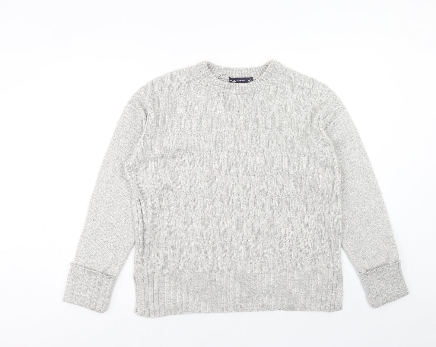 Marks and Spencer Womens Grey Round Neck Polyester Pullover Jumper Size M