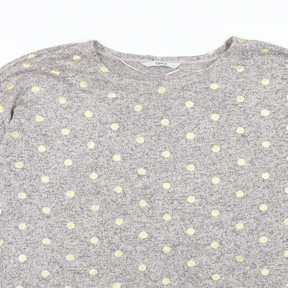 Only Womens Pink Polka Dot Polyester Basic T-Shirt Size M Round Neck