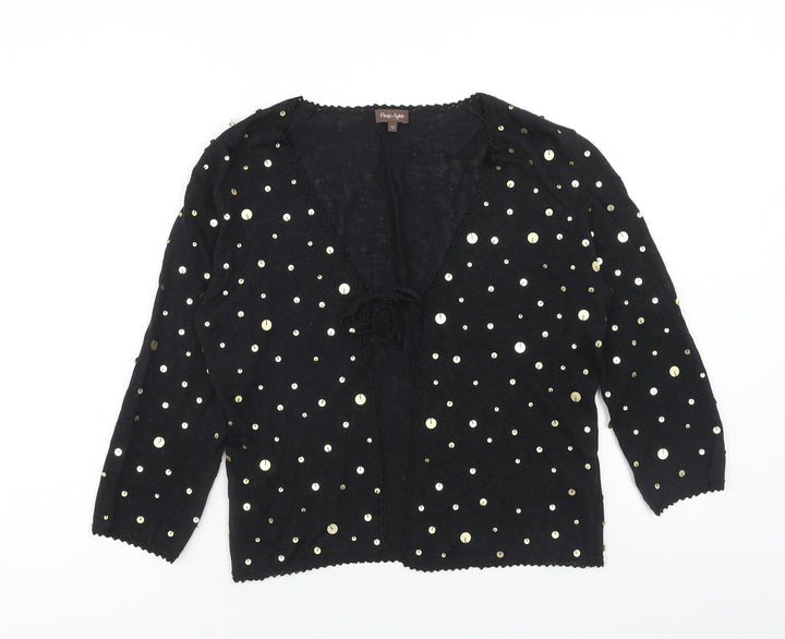 Phase Eight Womens Black V-Neck Polka Dot Linen Cardigan Jumper Size 12