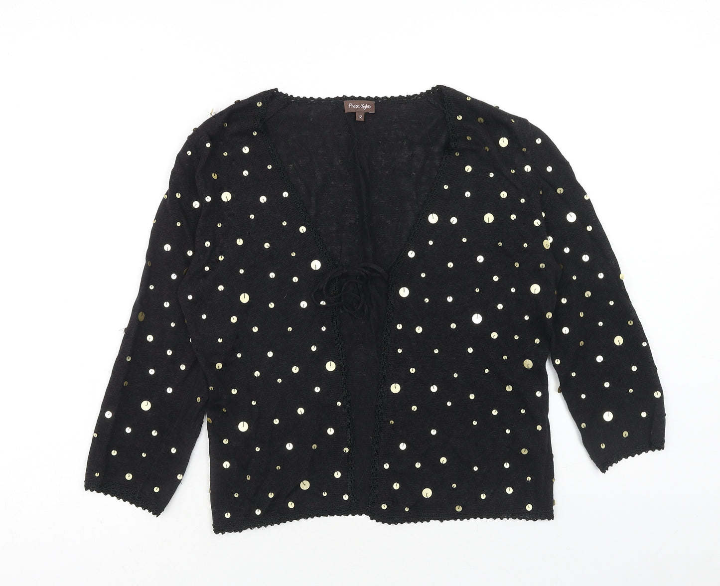 Phase Eight Womens Black V-Neck Polka Dot Linen Cardigan Jumper Size 12