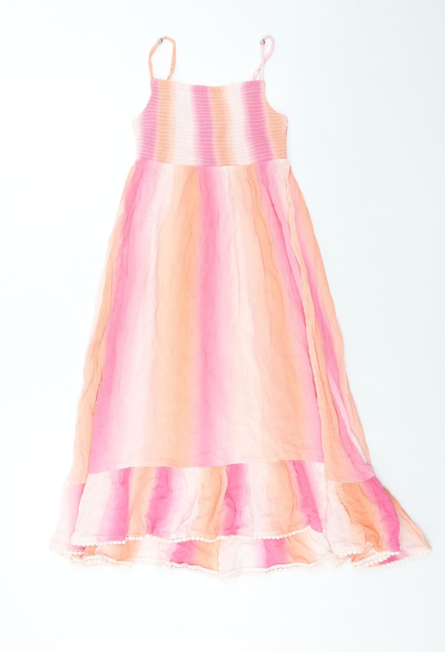 Monsoon Girls Pink Geometric Viscose Fit & Flare Size 7-8 Years Square Neck Pullover - Drop hem