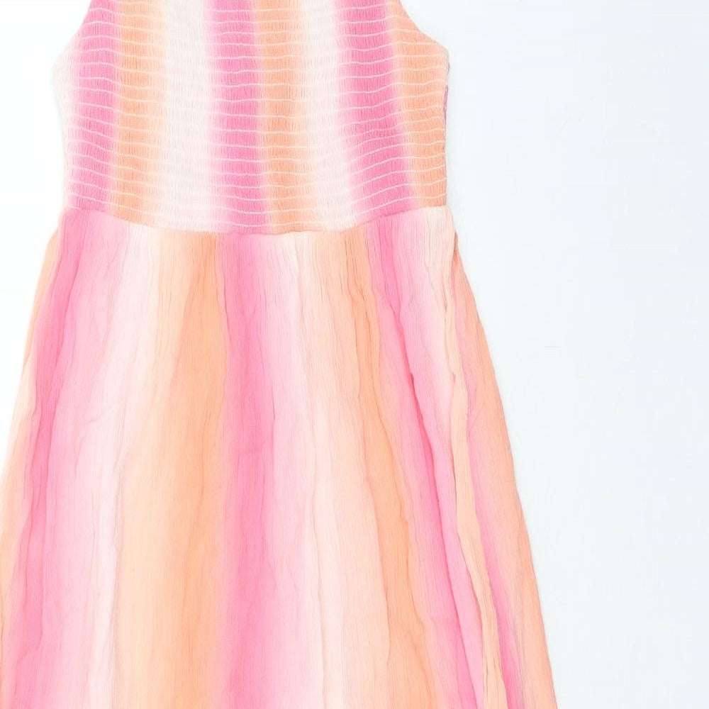 Monsoon Girls Pink Geometric Viscose Fit & Flare Size 7-8 Years Square Neck Pullover - Drop hem