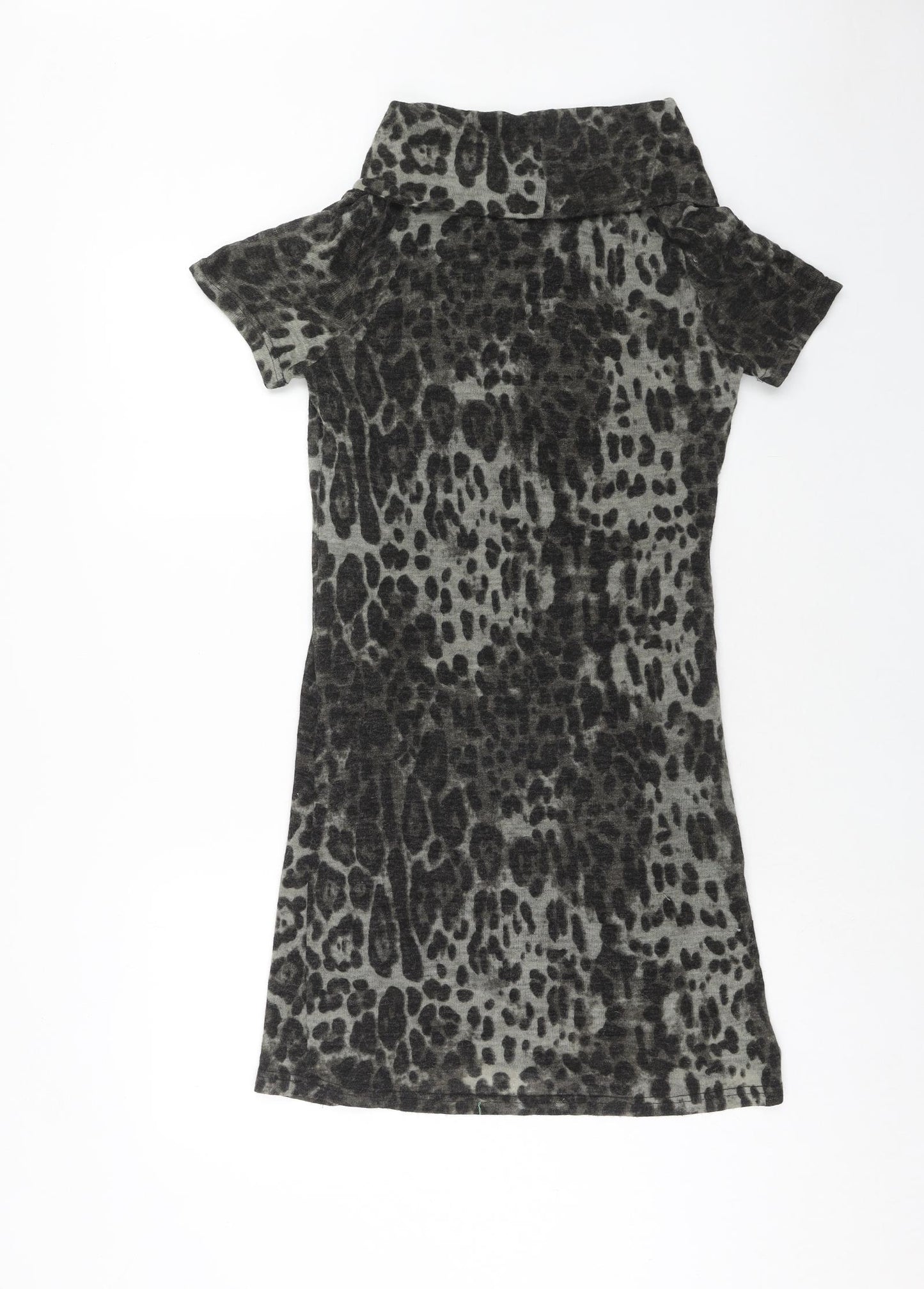 Palme Womens Grey Animal Print Acrylic A-Line Size M Roll Neck Pullover - Leopard Pattern