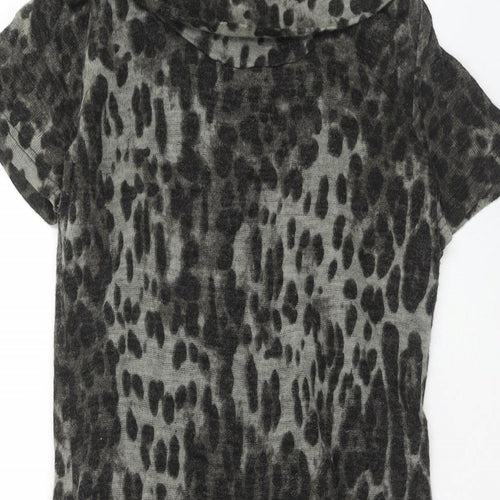 Palme Womens Grey Animal Print Acrylic A-Line Size M Roll Neck Pullover - Leopard Pattern