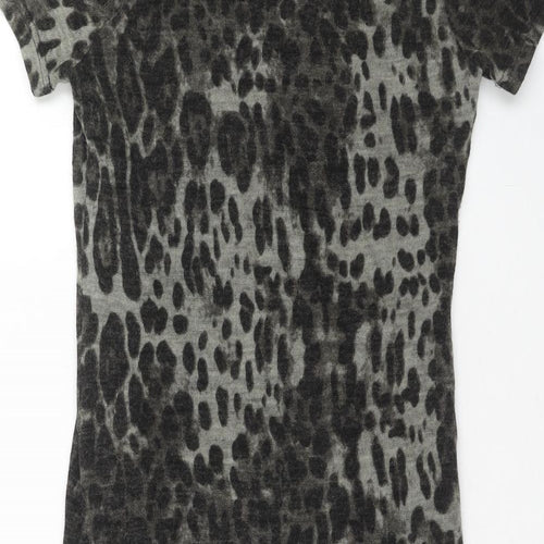 Palme Womens Grey Animal Print Acrylic A-Line Size M Roll Neck Pullover - Leopard Pattern