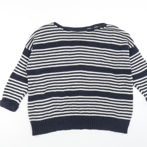 Topshop Womens Blue Round Neck Striped Cotton Pullover Jumper Size 10