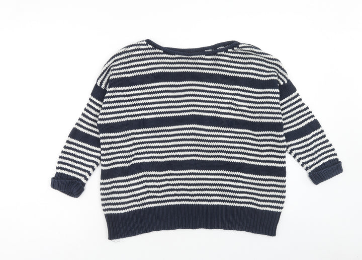 Topshop Womens Blue Round Neck Striped Cotton Pullover Jumper Size 10