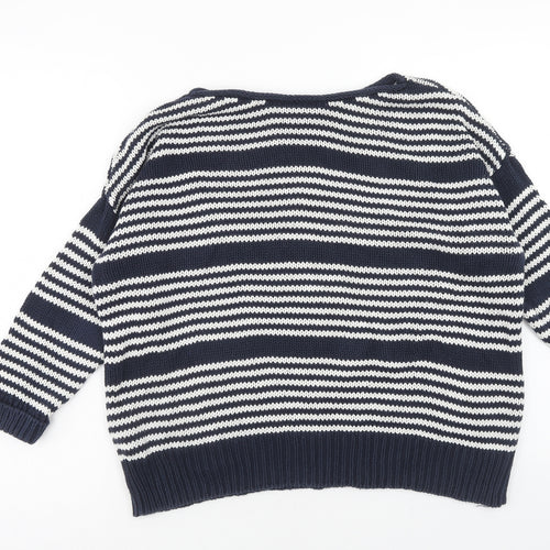 Topshop Womens Blue Round Neck Striped Cotton Pullover Jumper Size 10