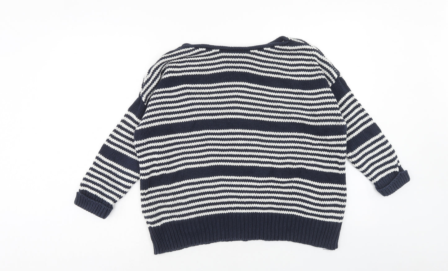 Topshop Womens Blue Round Neck Striped Cotton Pullover Jumper Size 10