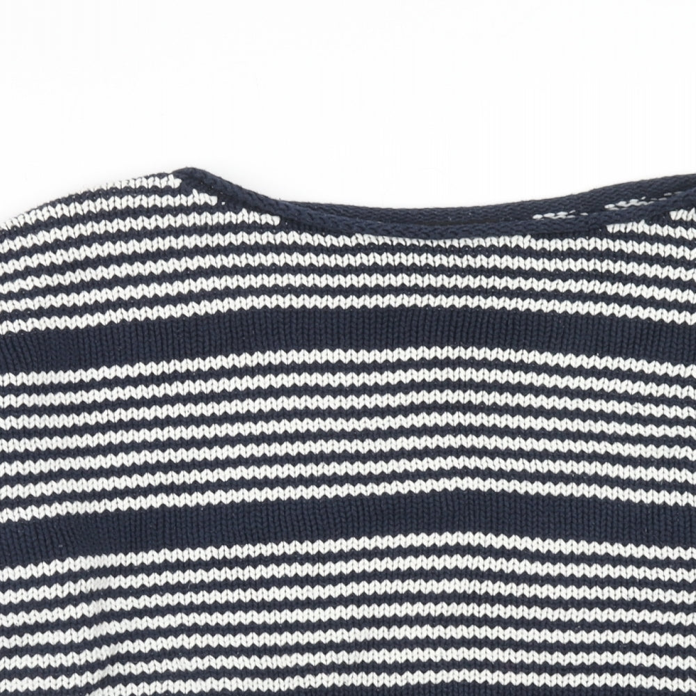 Topshop Womens Blue Round Neck Striped Cotton Pullover Jumper Size 10