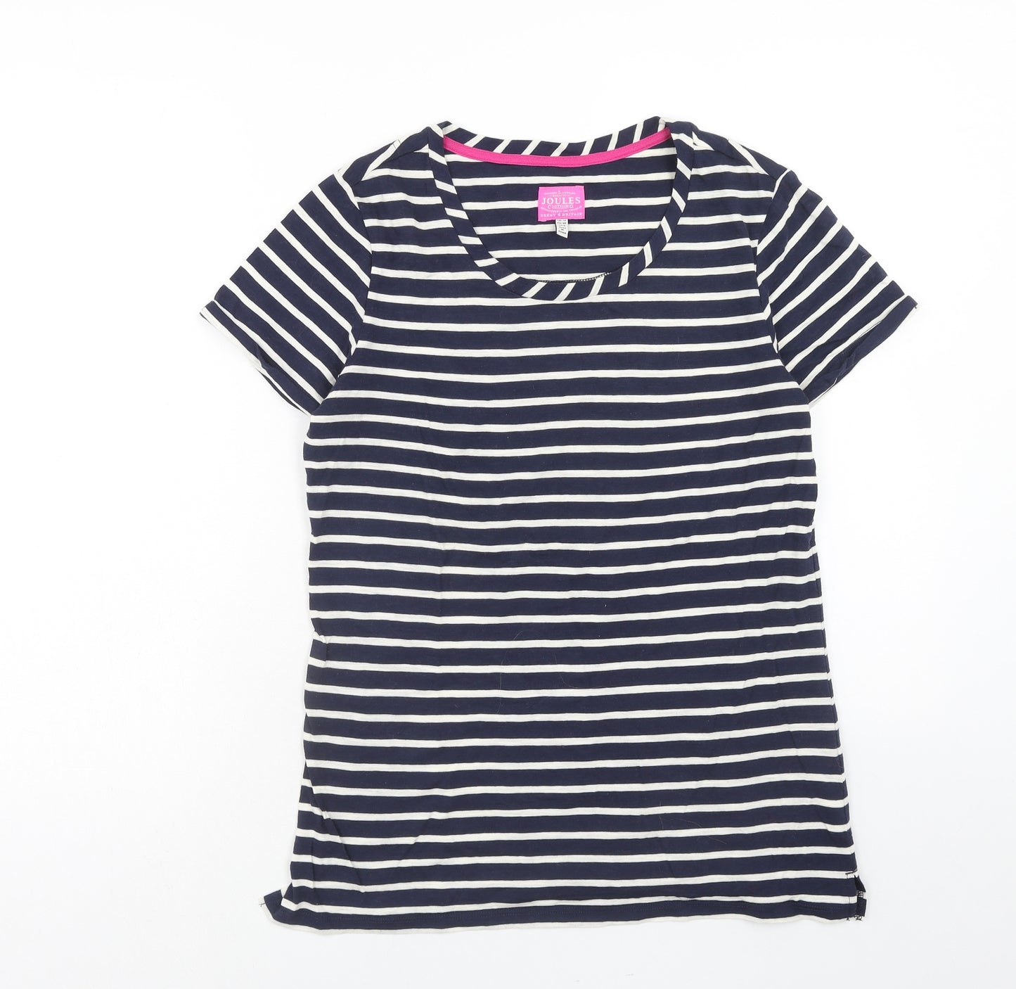 Joules Womens Blue Striped Cotton Basic T-Shirt Size 10 Scoop Neck
