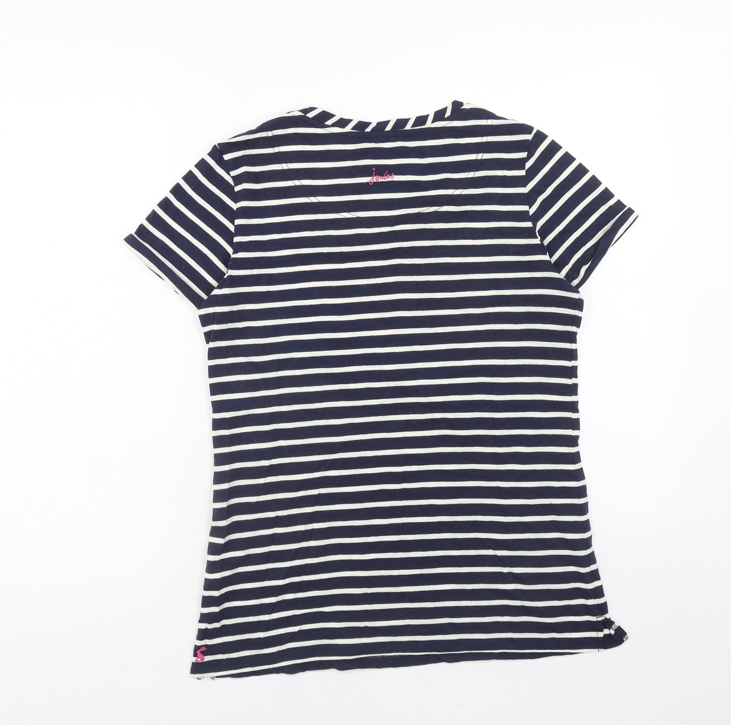 Joules Womens Blue Striped Cotton Basic T-Shirt Size 10 Scoop Neck
