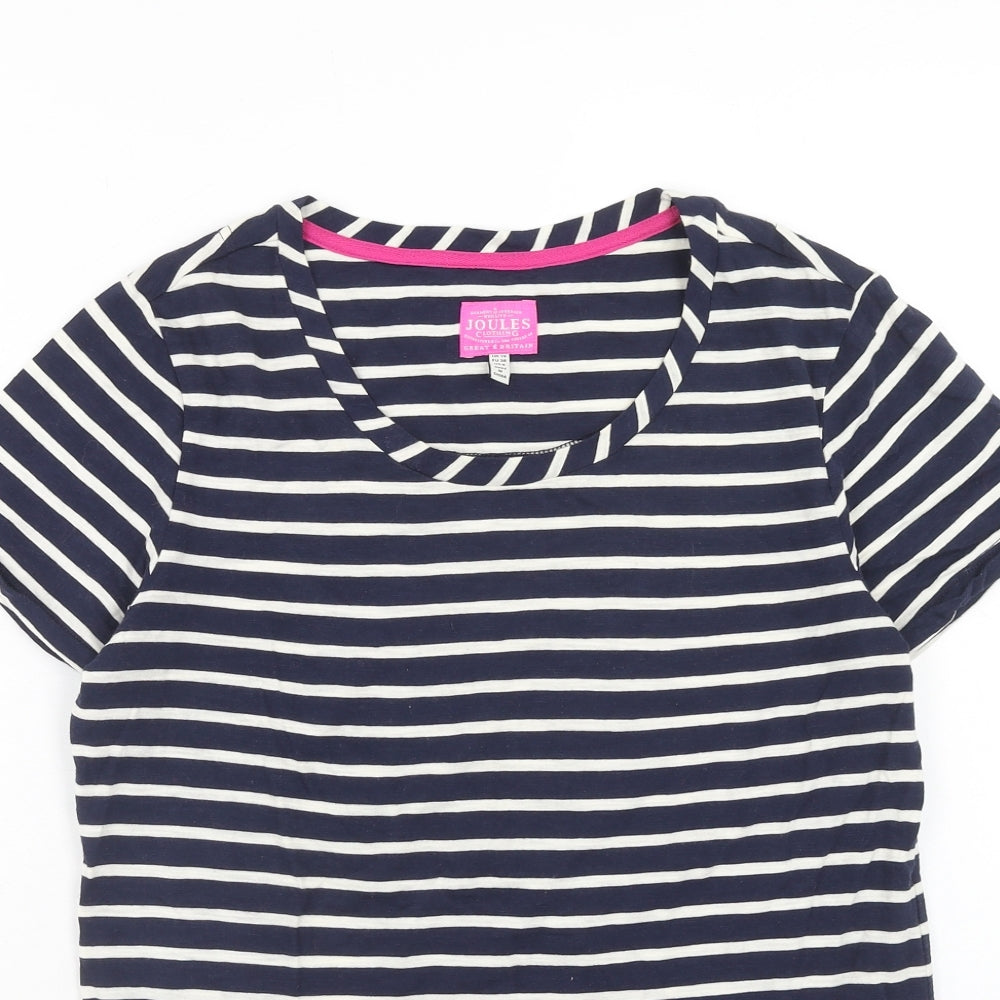 Joules Womens Blue Striped Cotton Basic T-Shirt Size 10 Scoop Neck